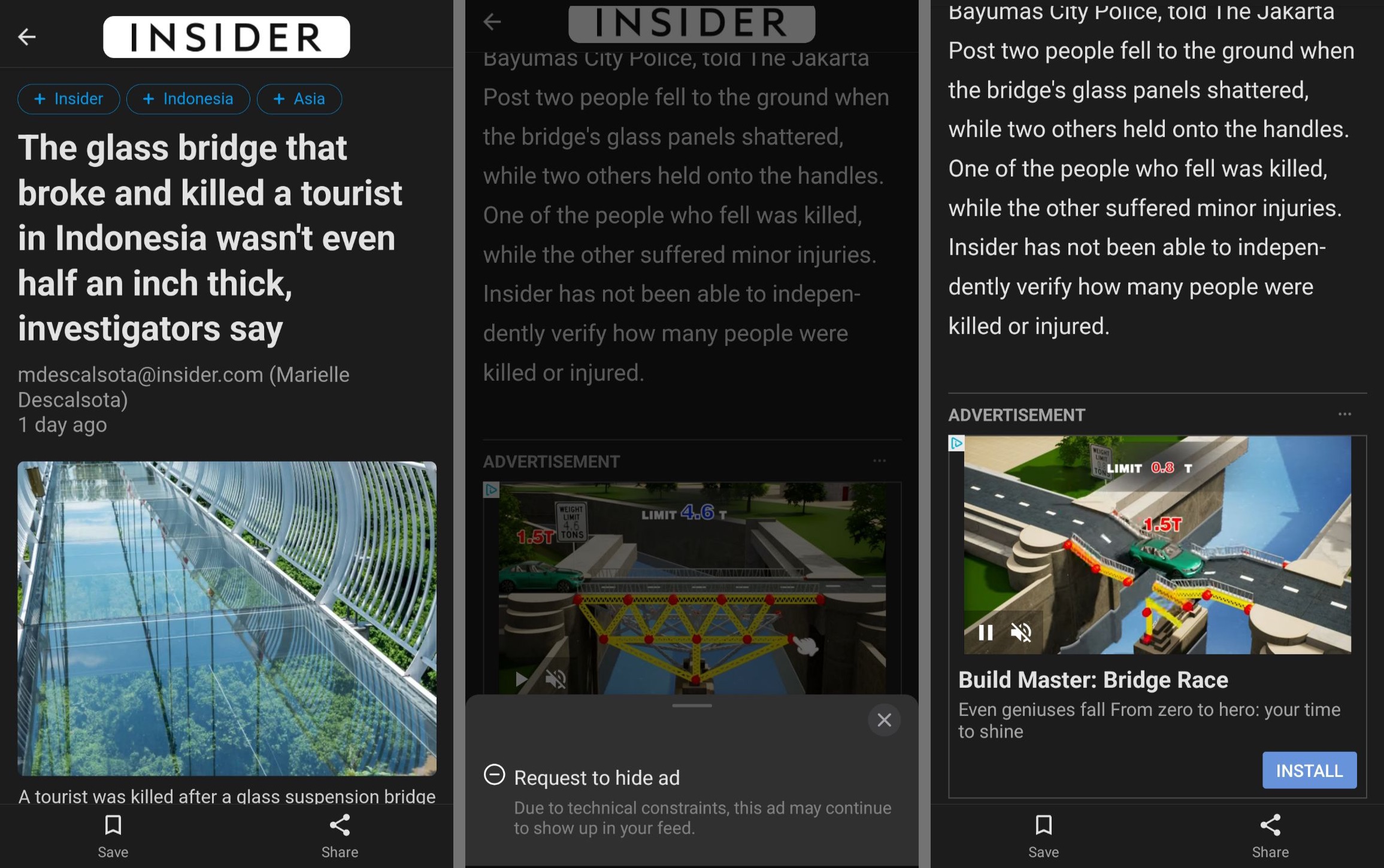 Description: Screen cap from the linked article, which includes an advertisement about a bridge-building game.