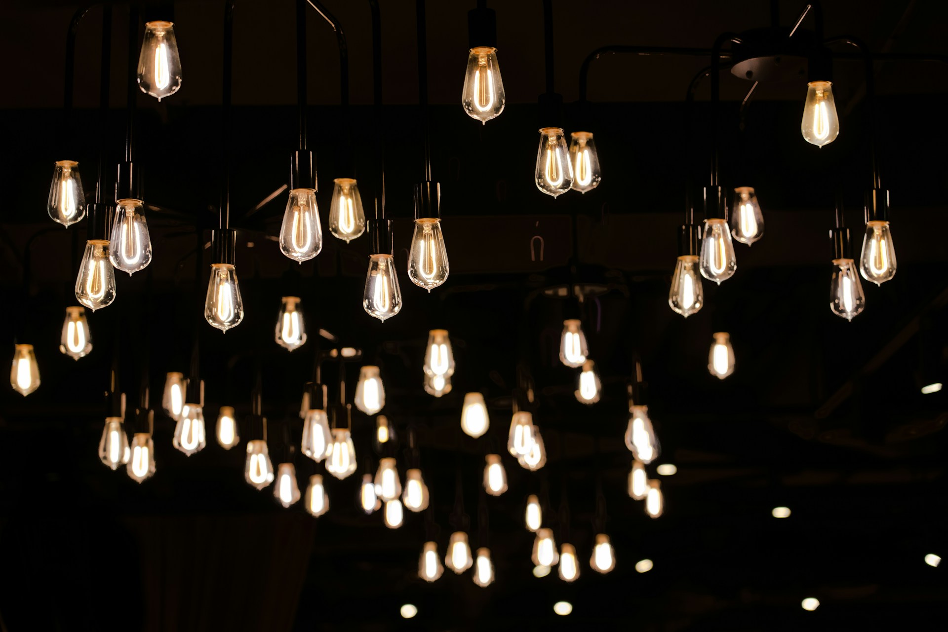 Light bulbs, glowing on a dark background. Photo by Juan Carlos Becerra on Unsplash.
