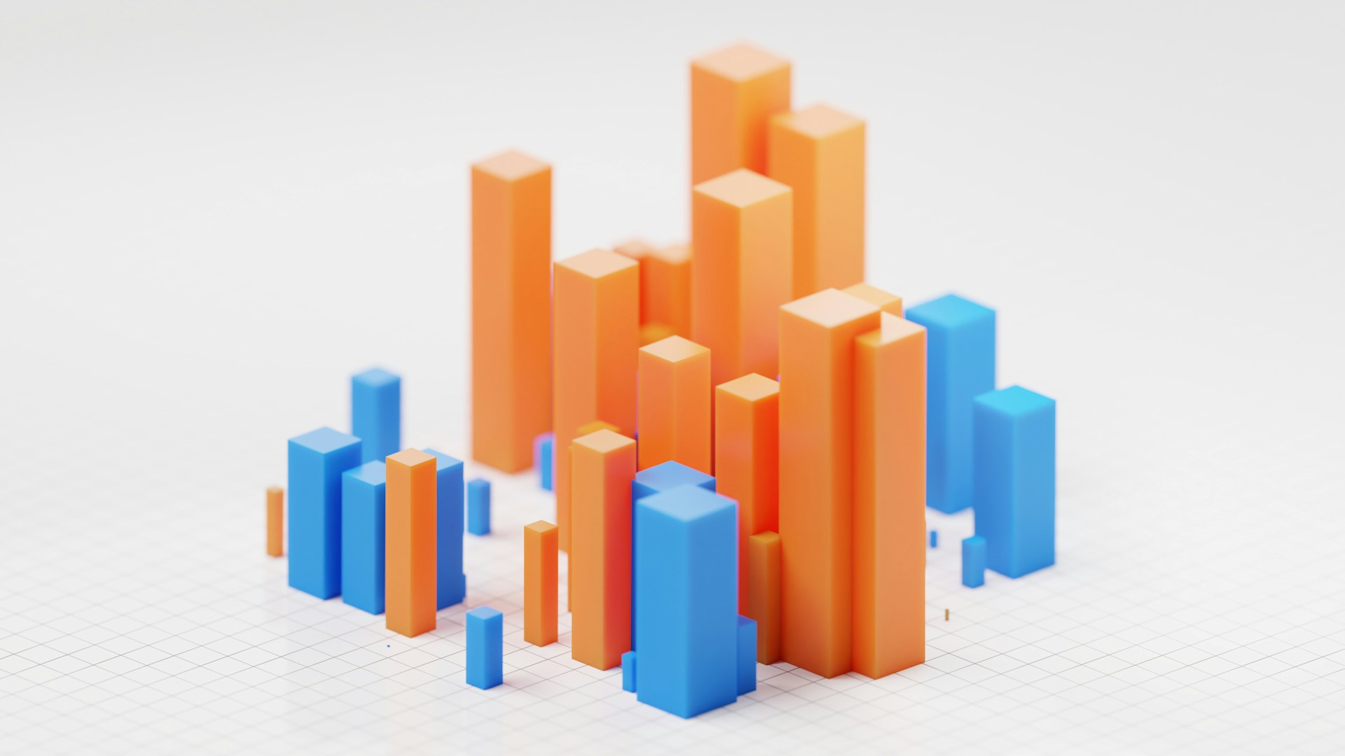 A 3-D render of a bar chart with orange and blue bars.  Photo by Nick Brunner on Unsplash