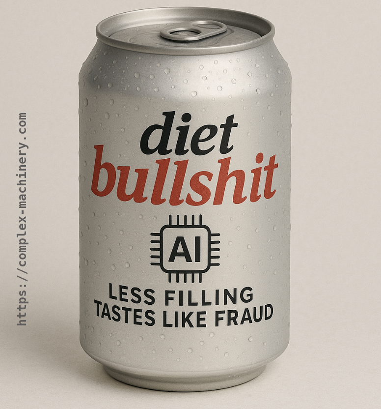 An AI-generated image of a soda can, on which is written: Diet Bullshit - AI - Less filling - Tastes like fraud